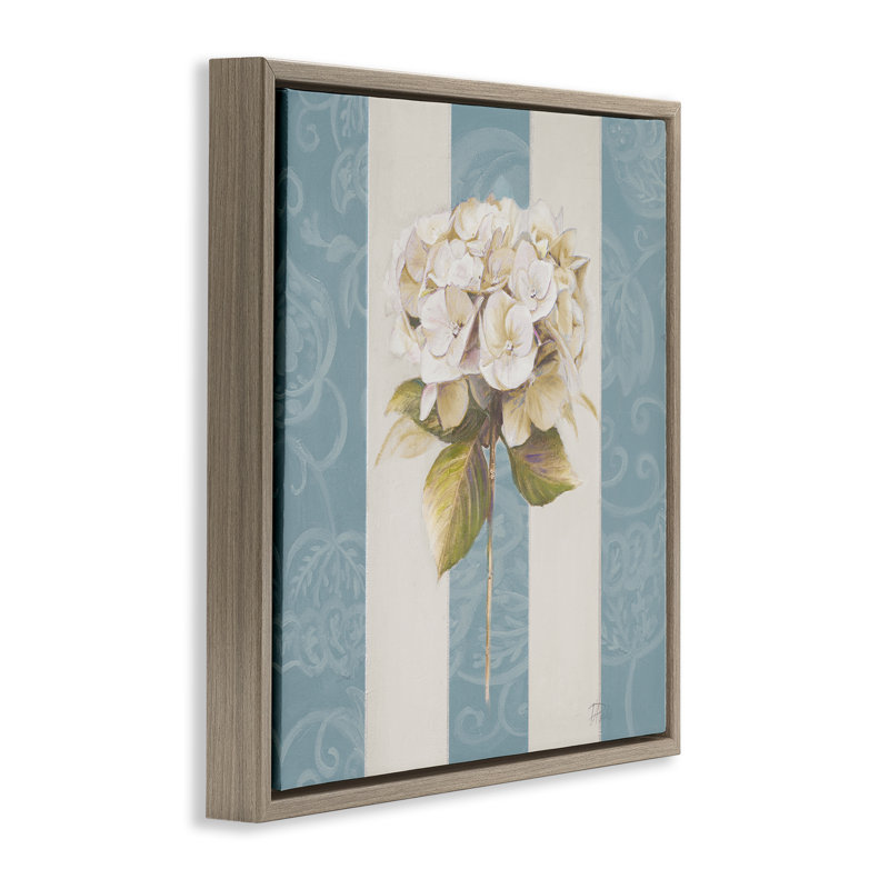 «Hydrangea Sprig on Stripes», art mural encadré flottant noir par Patricia Pinto, Cadre flottant orme Montalcino
