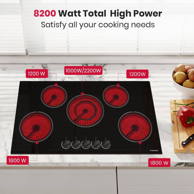 36 in. 5 Elements Electric Cooktop, Built-in Ceramic Glass Stove Top, Knob Control