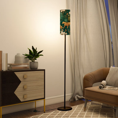  Lampe sur pied de 68,5 po à léopard de luxe à motif de plantes botaniques en métal avec abat-jour en lin et ampoule DEL incluse