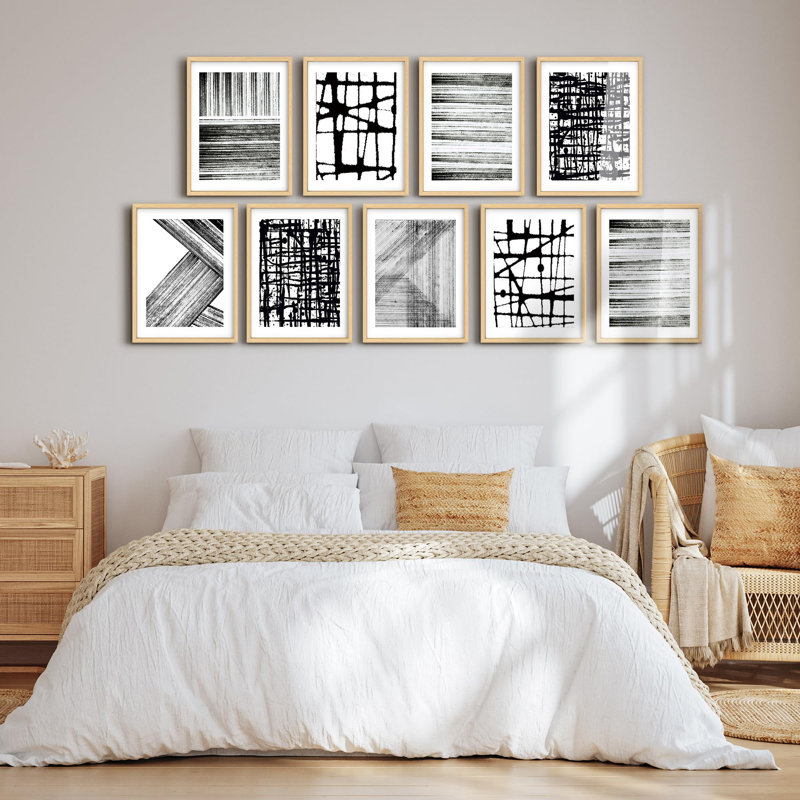 Art mural encadré, ensemble de galerie, encre, coup de pinceau, dessin au trait, motifs abstraits, art moderne pour chambre à coucher, salon, bureau 