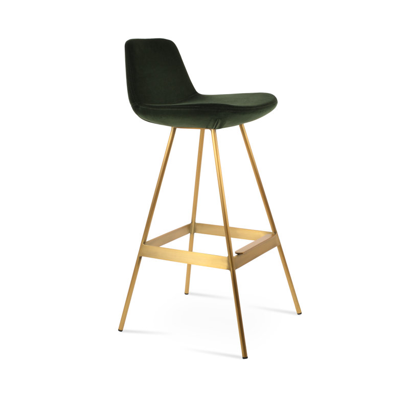 Tabouret Pera Balat, Velours vert foncé, Laiton, Tabouret de comptoir (siège d'une hauteur de 24 p