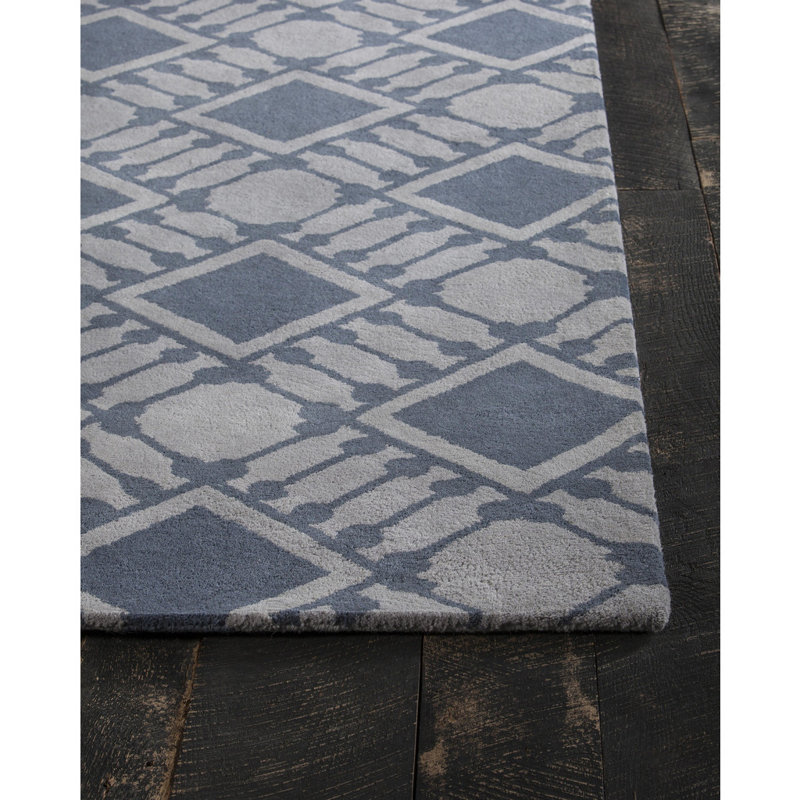 Tapis contemporain en laine à motif géométrique touffeté à la main Armoy, argent, blanc et taupe Armoy, Rectangle 5 pi x 7 pi