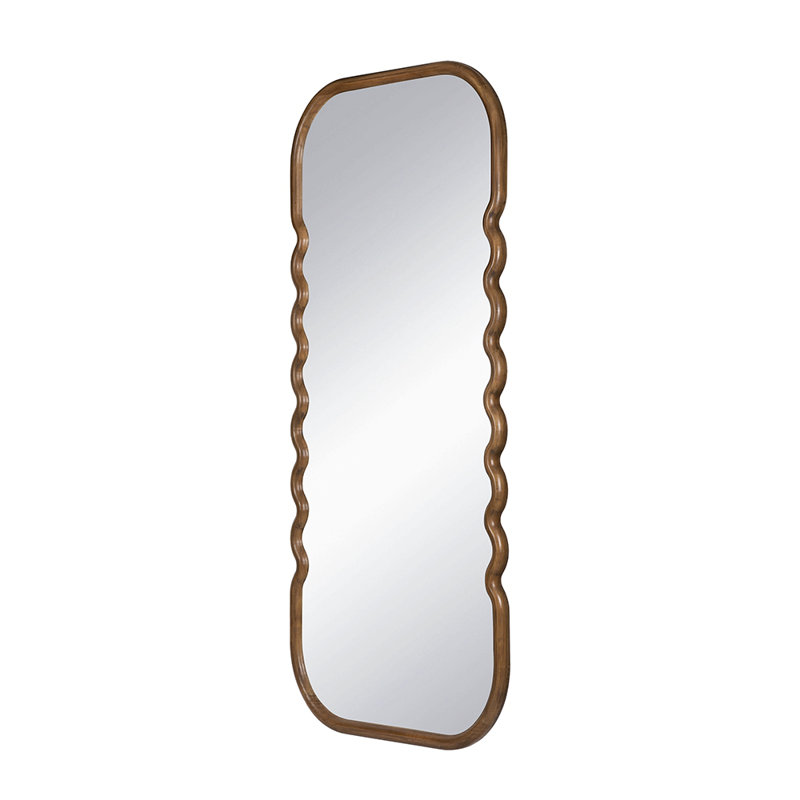 31.4X1.4X74" Oversized Wooden Floor Mirror With Unique Brown Frame