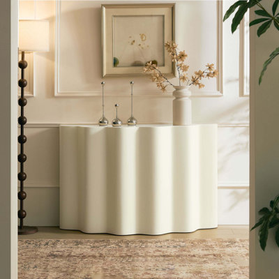 Table d'entrée de 47,24 pouces en fibre de verre pour salon, console étroite, table de canapé à conception ondulée moderne pour entrée, entrée sans assemblage