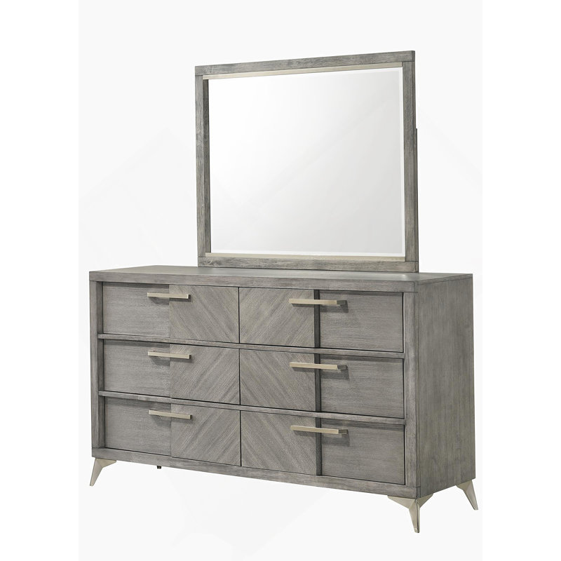 Commode 6 tiroirs en placage assorti gris