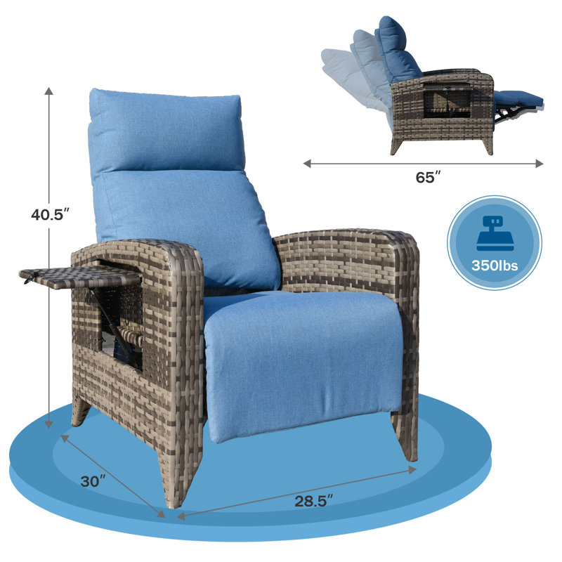 Fauteuil inclinable d'extérieur en osier avec table Dasai, Bleu, Taupe