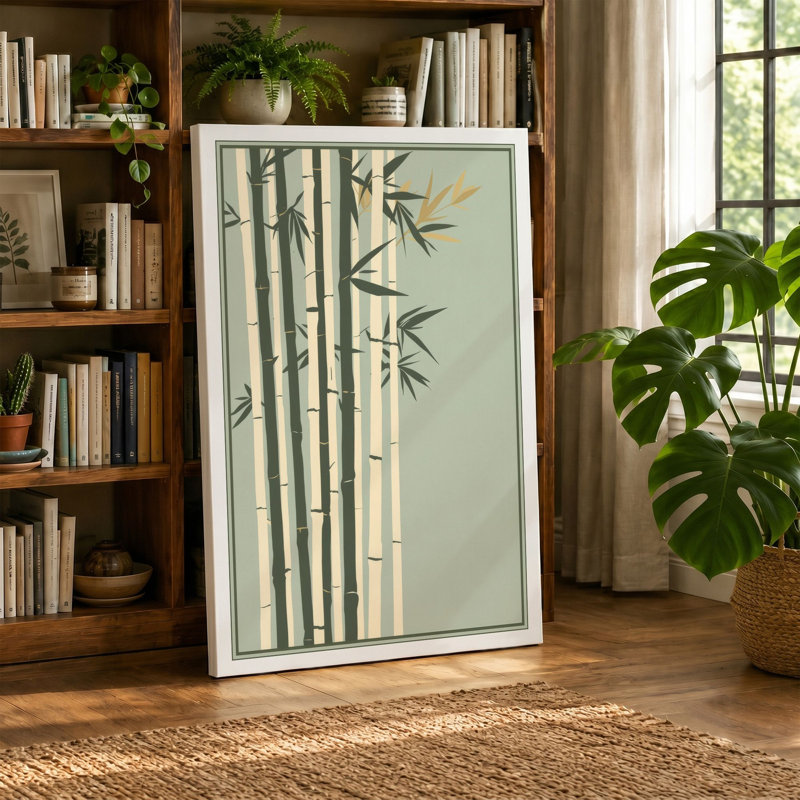 Bamboo Stillness Japandi - Wrapped Canvas, 30x20 - 76.2 x 50.8 cm, Terracotta Border