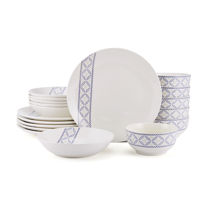Preslie White and Blue Porcelain 18-Piece Dinnerware Set