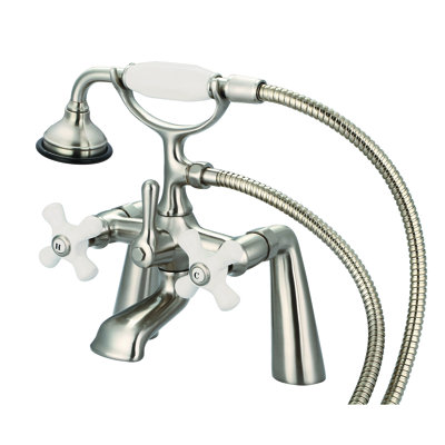 Robinet de baignoire à pattes à fixation sur plateau à trois poignées avec douche à main Stonington