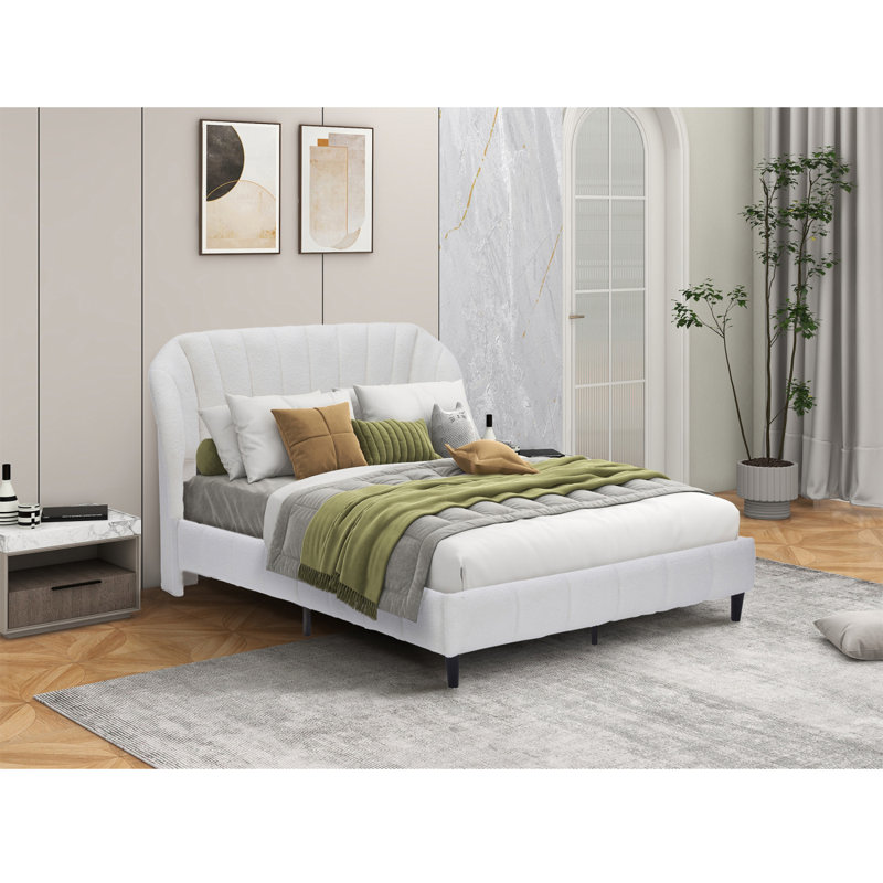 Tête de lit à oreilles en velours pour grand lit avec lit plateforme tapissier en velours et lattes de bois robustes sans sommier