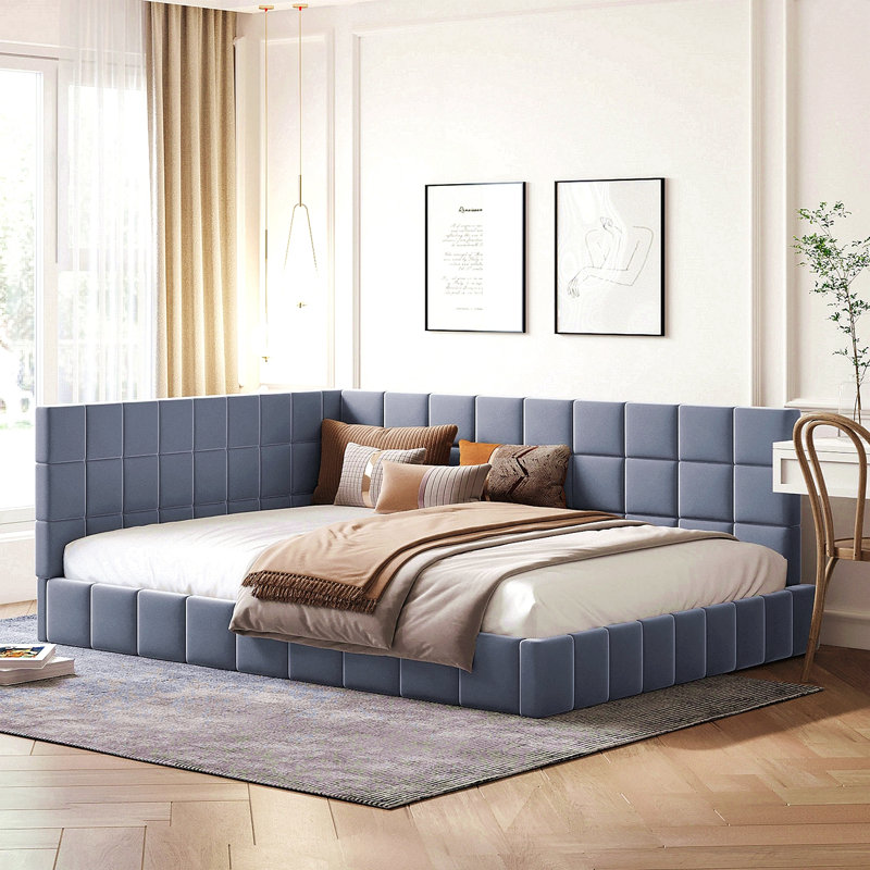 Full Size Upholstered Daybed/Sofa Bed Frame-Gray, Velvet, Gray