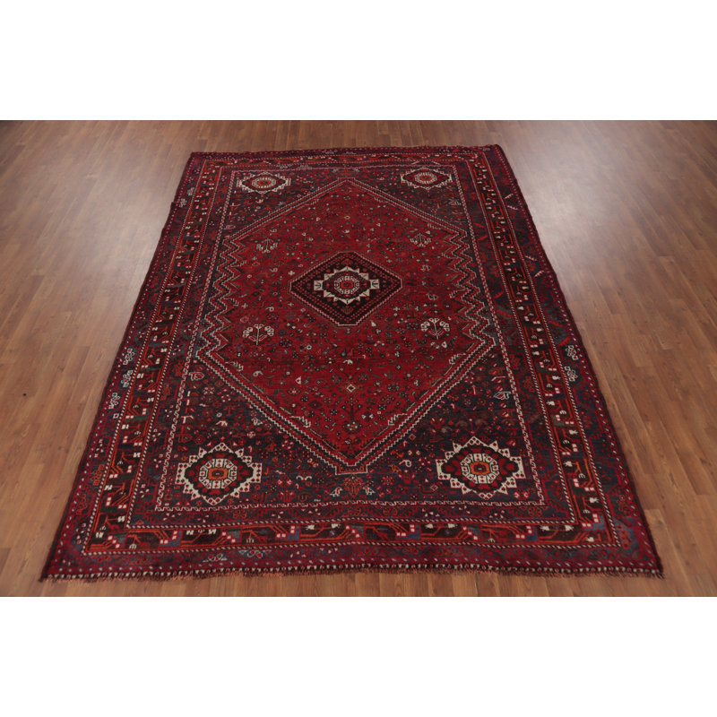 Tapis traditionnel rouge en laine 7 x 10 po Tribal