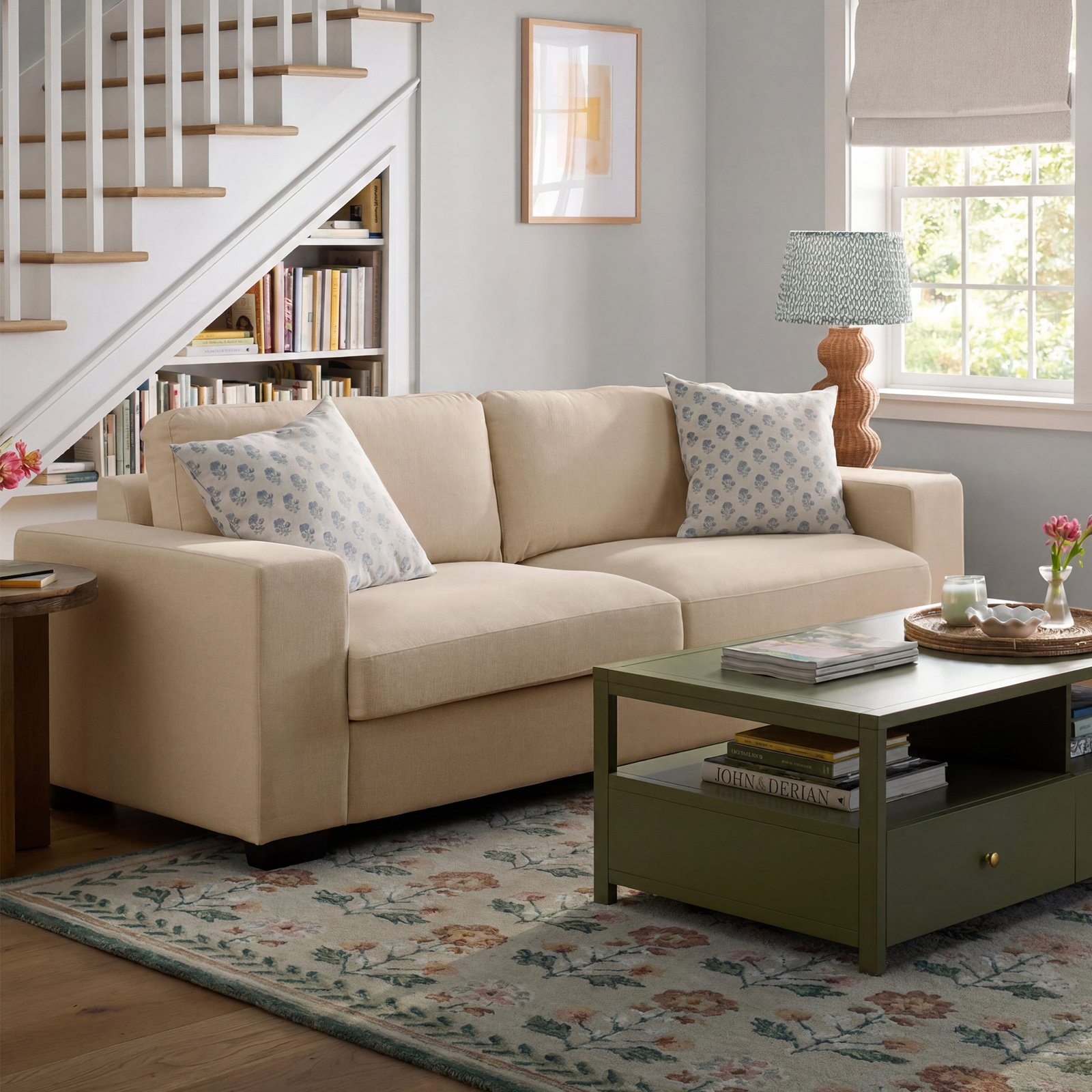 Alden 91" Cotton Sofa Bed, Khaki Performance
