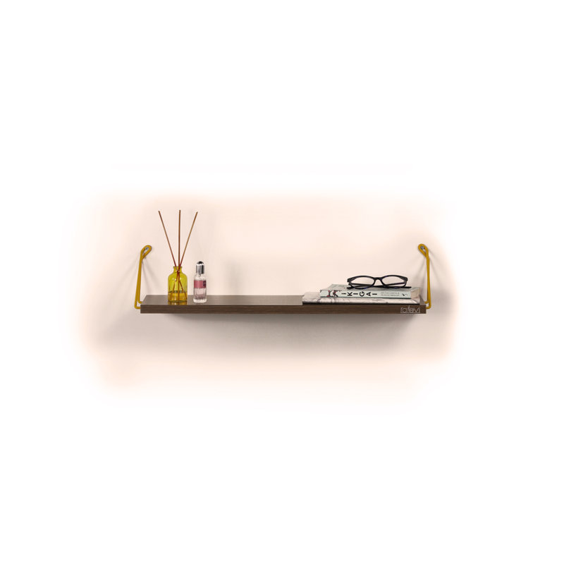 Tablette simple flottante murale suspendue en métal, Noyer / jaune