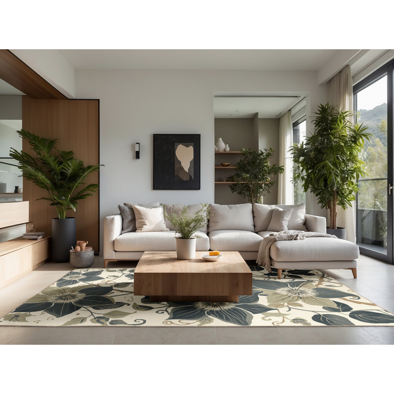 Tapis floral moelleux et doux à motif de clématites Calvin, Carré 4 pi