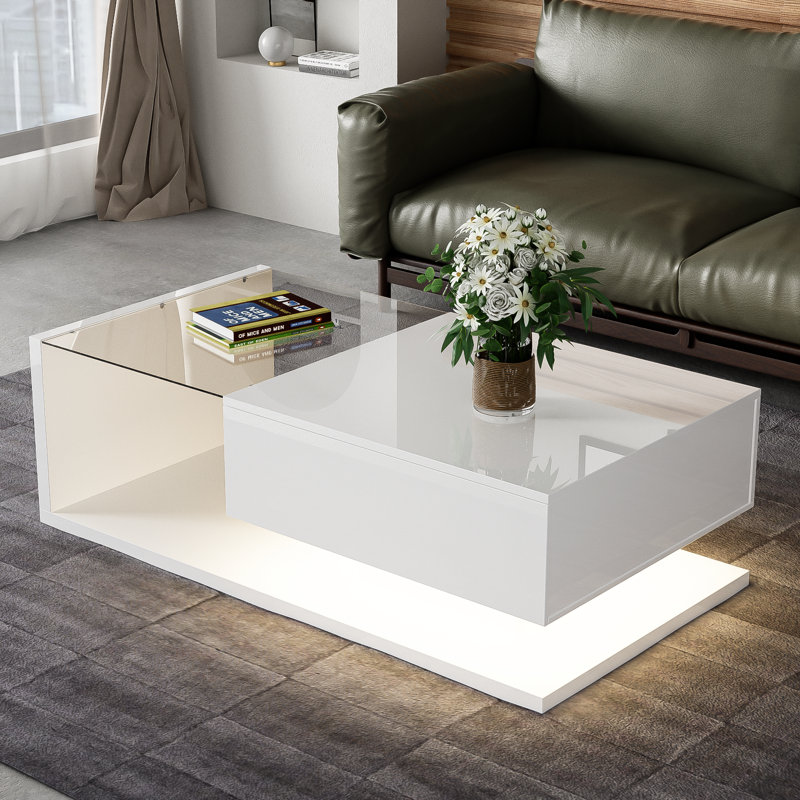 Omer Frame Coffee Table with Storage, White Top/White Base