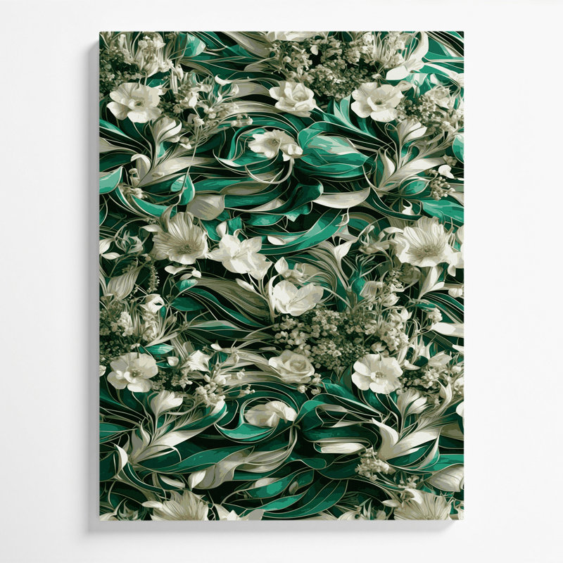 «Abstract Florals 32», art mural sur toile verte, H 18 po x l 12 po