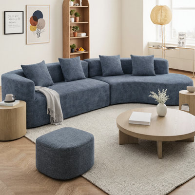 132" Modern Curved Sectional Sofa with 4 Pillows, 2-Piece Chenille Modular Couch with Spring & Sponge Cushion, No Assembly Required Lightweight Sofa for Living Room