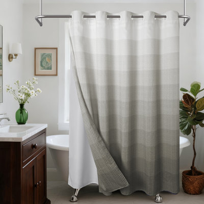 Gradient Ombre Waffle Shower Curtain With Snap-In Liner, No Hook Required