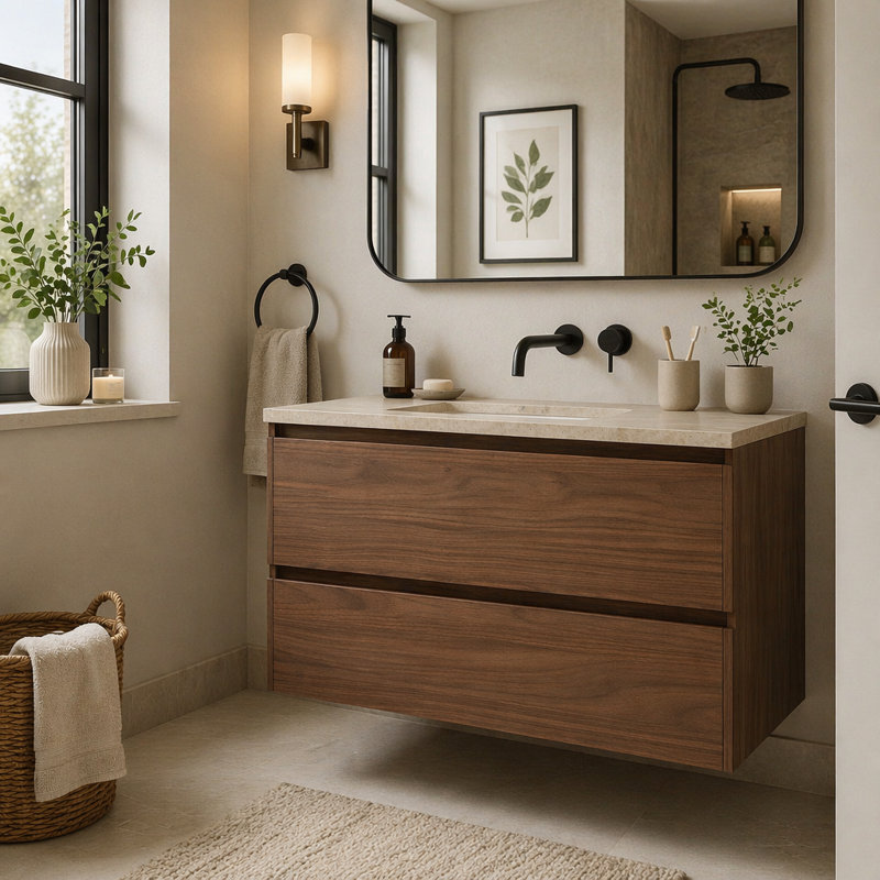 Wall-Mounted Bathroom Vanity (Only the Cabinet Body), Brown Oak, 19.69" H x 29.31" W x 17.94" D