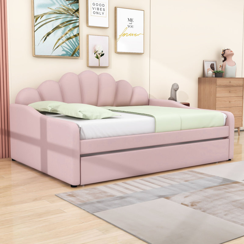 Full Velvet Upholstered Daybed with Trundle, Pink