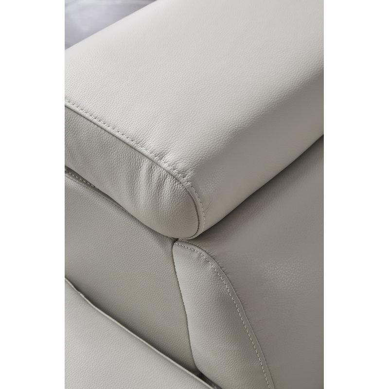 Gray Genuine Leather Sectional with Adjustable Headrest