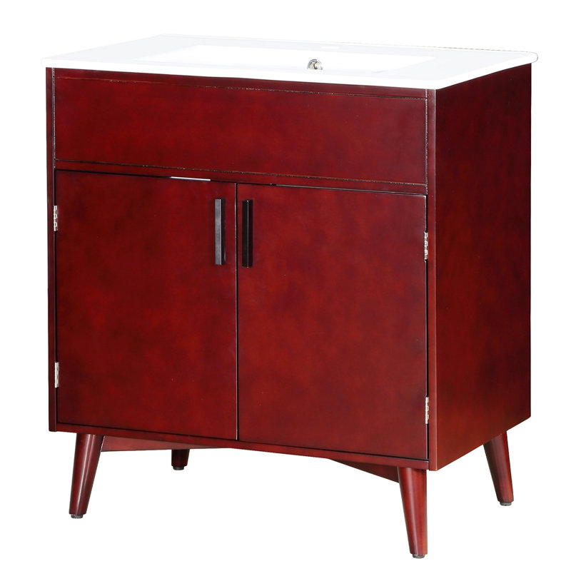 Ensemble de meuble-lavabo avec meuble de rangement pour salle de bain, Rouge