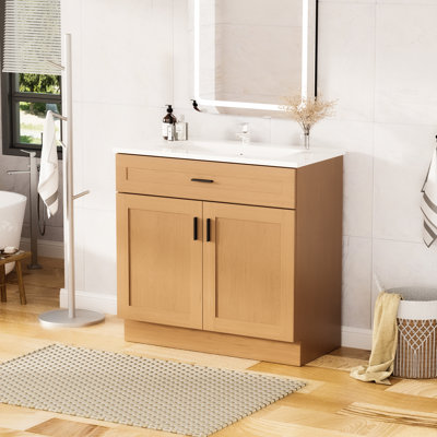 Meuble-lavabo de salle de bain 36 po avec lavabo en bois 36 po, meuble-lavabo autoportant avec porte à fermeture douce