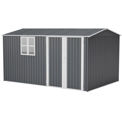 8X12 Ft Storage Shed Outdoor, XL Heavy-Duty Steel Building With Window – Features Hinged Gray Doors & 4 Air Vents For Backyard, Garden, Patio
