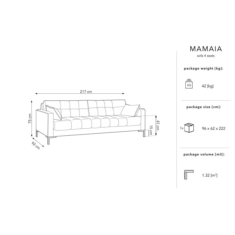 Adoraim 4 Seater Sofa, Silver, Black