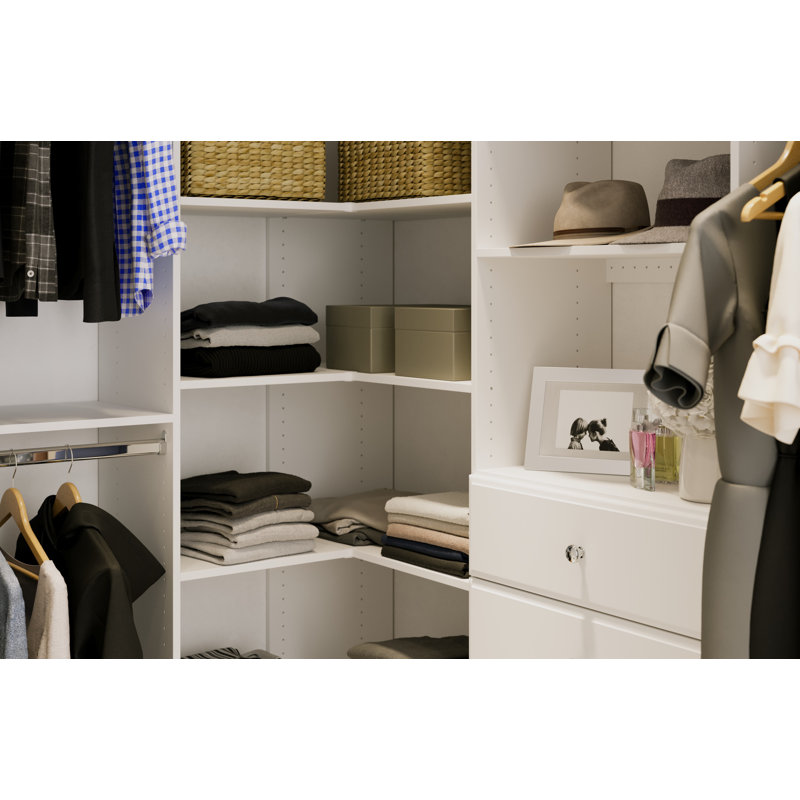 Grid 65" W - 113" W Corner Closet System (Can be Cut to Fit), White