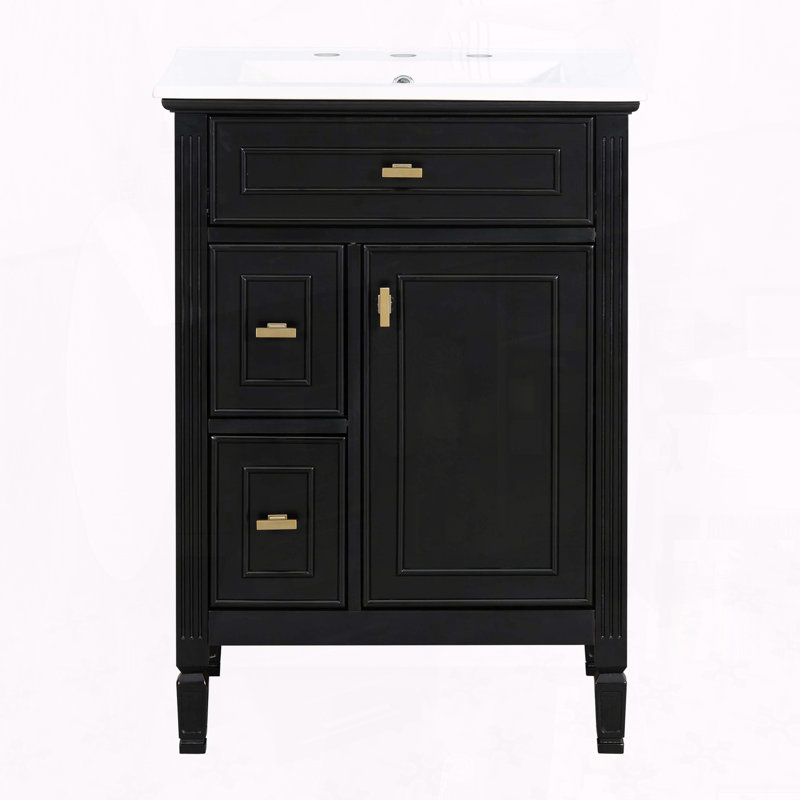 Meuble-lavabo moderne de 24 pouces avec lavabo en cÃ©ramique et tiroir Ã  abattant, Black
