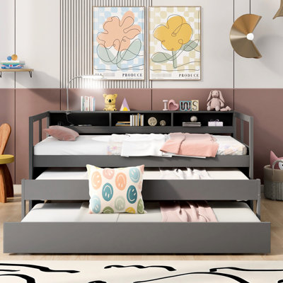 Twin Xl Daybed Gray With 2 Trundles, 3 Storage - & Facility , Charging Included