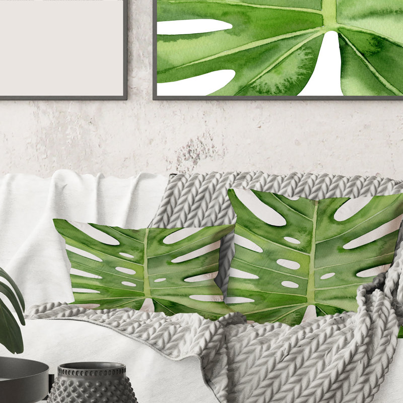Rectangle, feuille de Monstera verte, détail de palmier tropical - coussin décoratif imprimé tropical