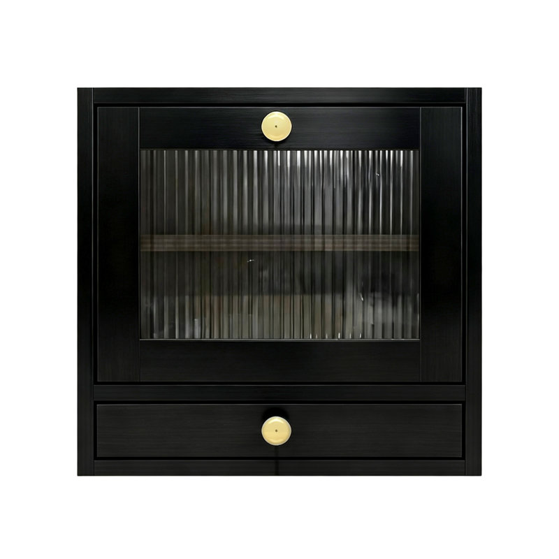 Armoire de rangement pour sachets de thé en bois à 2 niveaux avec tiroir à argent coulissant, boîte à thé en noyer avec porte en verre cannelé, support de comptoir pour comptoir de cuisine