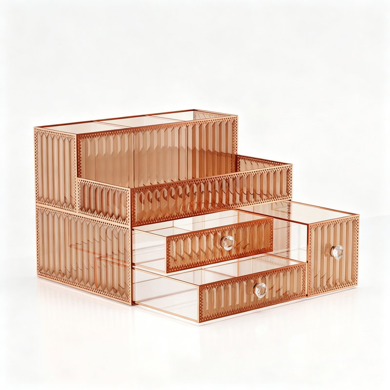 Makeup Organizer Golden Tempered Glass Vanity Organizer for Cosmetics, Skincare, Hair Tools