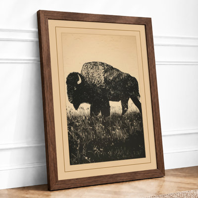 Bison Silhouette Rustic - Framed Print