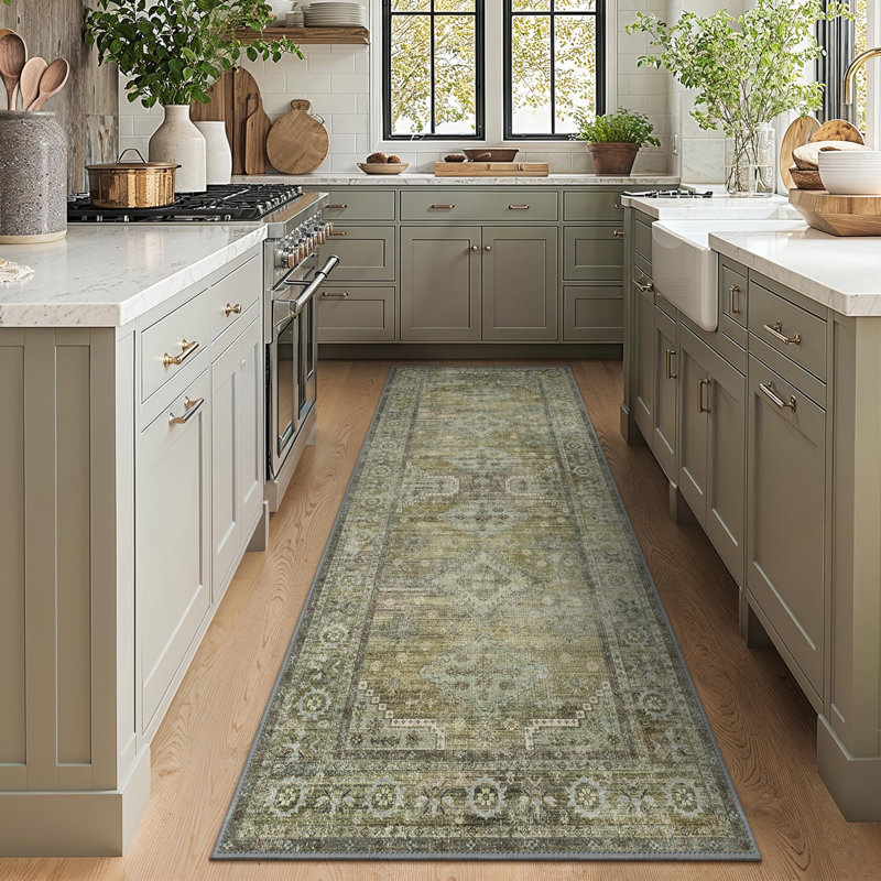 Tapis oriental performance sauge / gris Easy Clean , Tapis de couloir 2 pi x 10 pi
