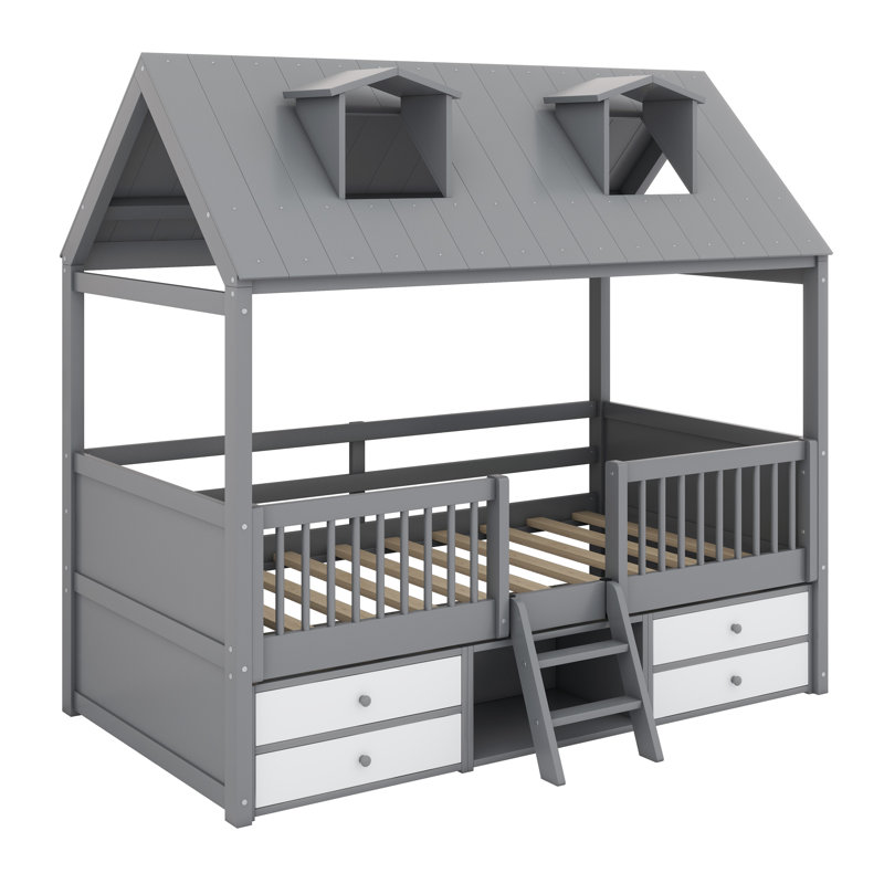 Structure de lit en bois avec design ludique, Gris