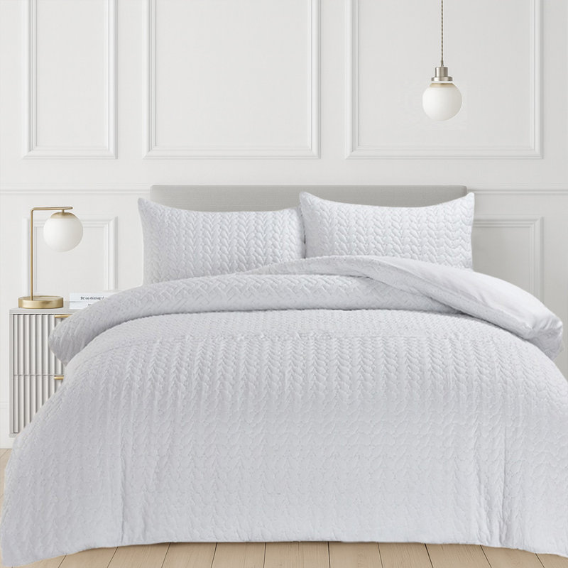 3D Embossed Pattern Kinsley Duvet Set, 3, White, Double Duvet Cover Set