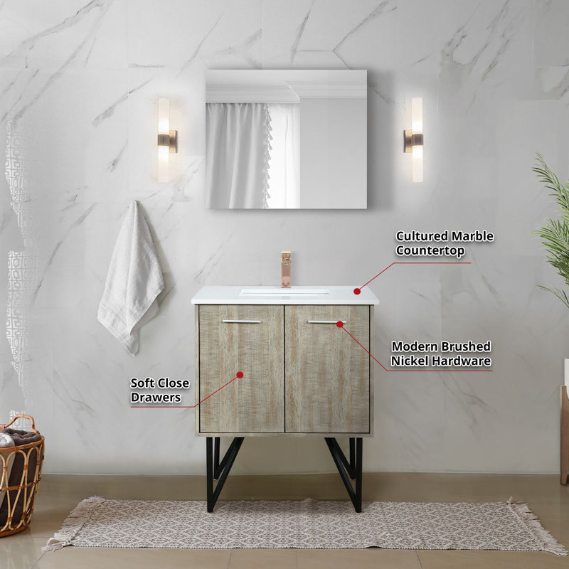 Lancy 30 in W x 20 in D Single Bath Vanity Mirror and Faucet Set, White Cultured Marble