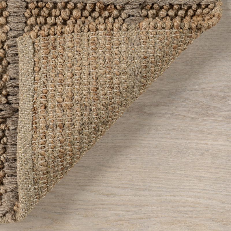 Handmade Rectangular Beige and Gray Wool Cotton Area Rug