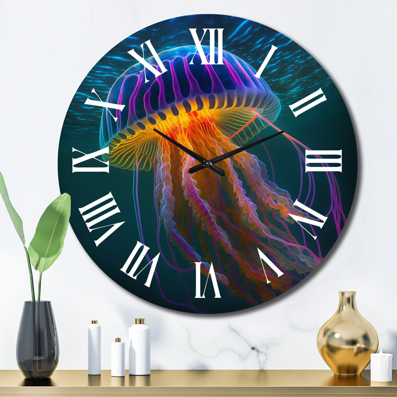 Horloge murale Radiant Colorful Deep Sea Jellyfish II - Jellyfish, Grand