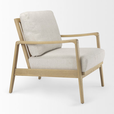 Chaise d'appoint en tissu crème 28,0L x 34,1W x 34,4H en bois brun clair