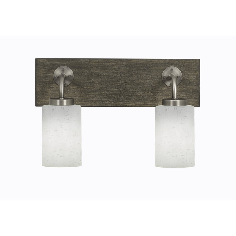 Barre d'éclairage de salle de bain 2 lumières Oxbridge avec finition en verre transparent 4 po, Graphite / bois vieilli