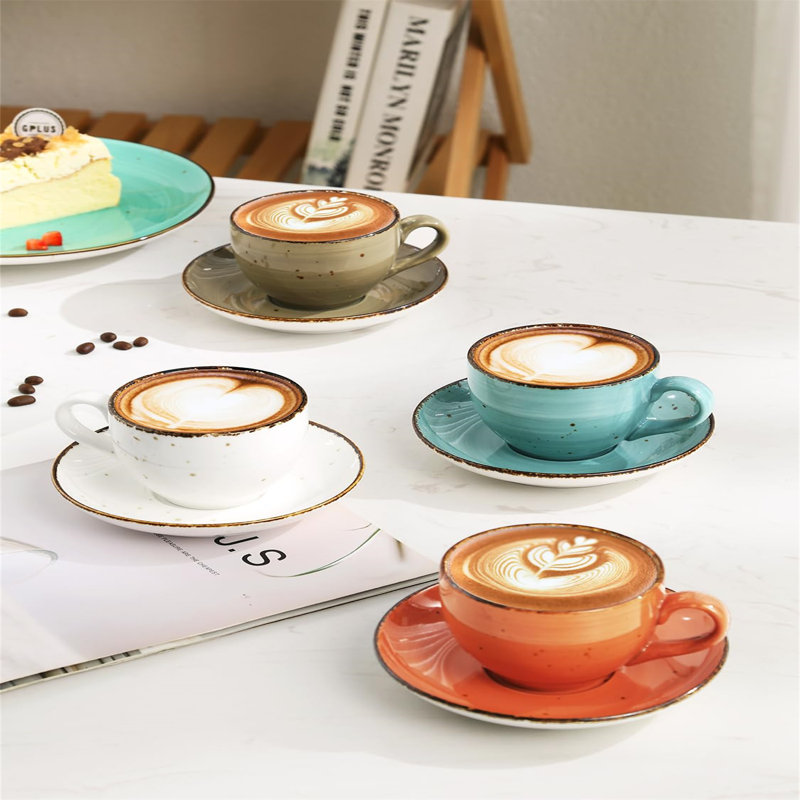 Ensemble de tasses à cappuccino élégantes en porcelaine blanche - Style Art déco pour les amateurs de café, Multicolore