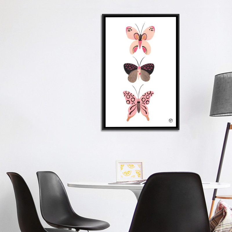 «Butterfly Trio», art encadré, H 48 po x l 32 po x P 1,5 po, Toile avec cadre noir