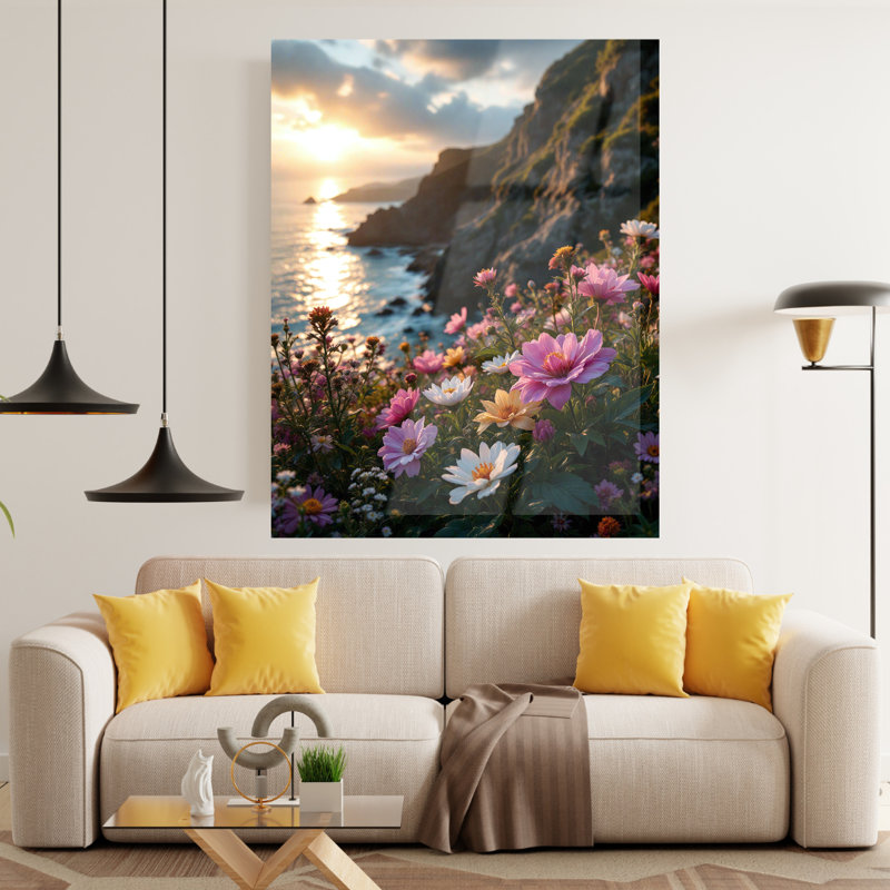 Art mural en verre trempé Coastal Wildflowers, 20" H x 16" W