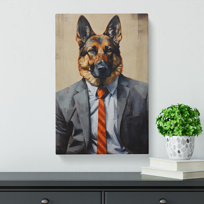 German Shepherd In A Suit Painting No.3 - Wrapped Canvas