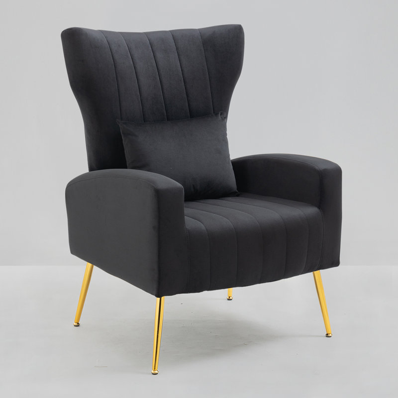 27' ' wide velvet armchair Mahith, Noir